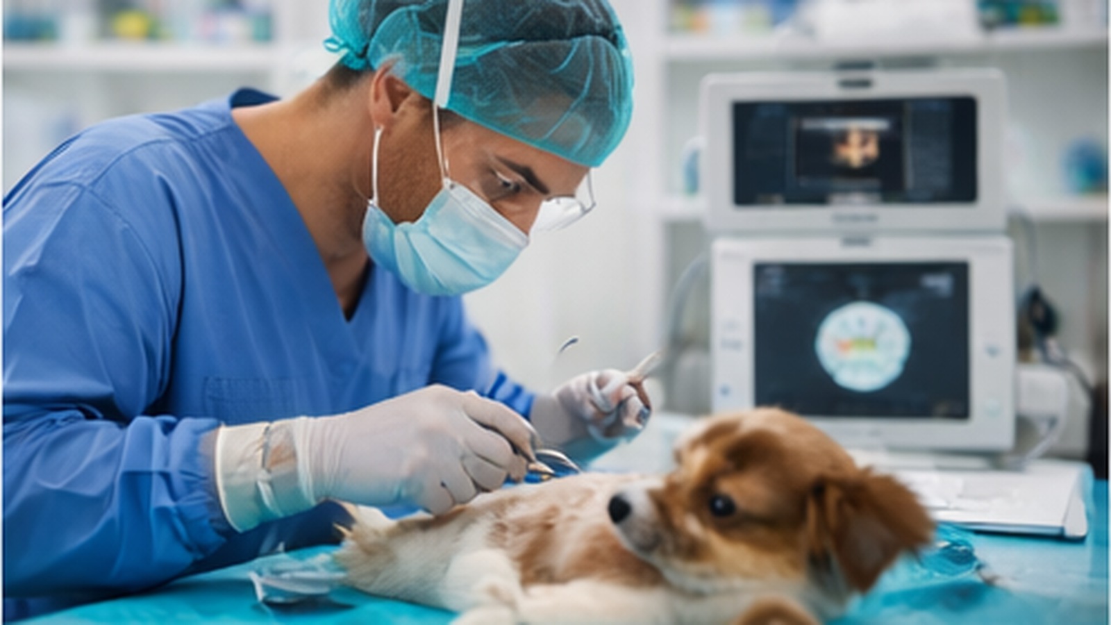 Veterinaria revisando a un perro en consulta